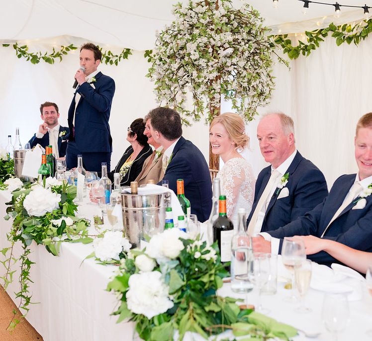 Top Table | Elegant Greenery & White Rustic Marquee Wedding at Church Farm | Turner & Moss Photography