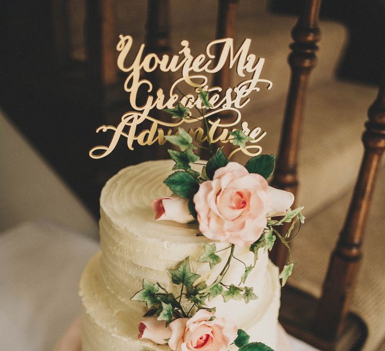 Elegant Wedding Cake with Laser Cut Cake Topper