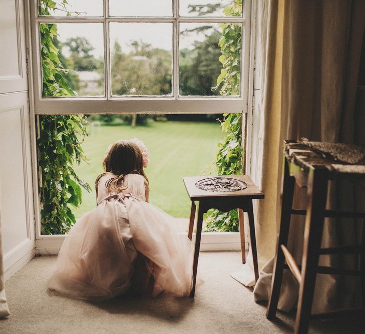 Flower Girl in Blush Tulle Skirt