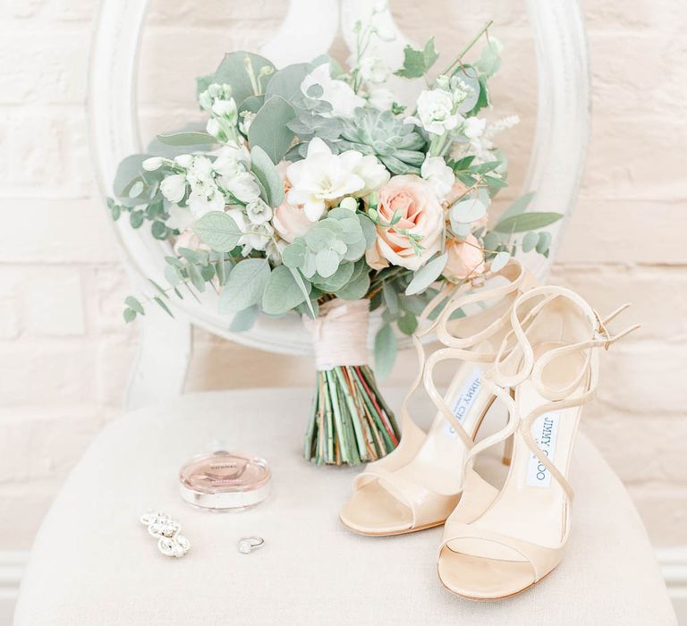 Jimmy Choo Bridal Shoes | Romantic Bouquet | Elegant Pastel Wedding at Gaynes Park, Essex | White Stag Wedding Photography | At Motion Film