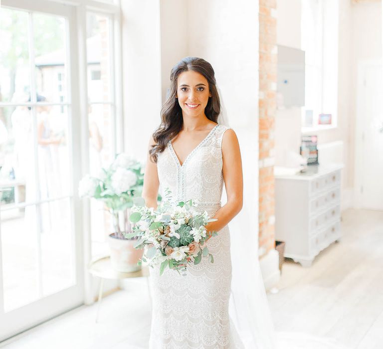 Beautiful Bride in Lace Dress from Blackburn Bridal | Elegant Pastel Wedding at Gaynes Park, Essex | White Stag Wedding Photography | At Motion Film