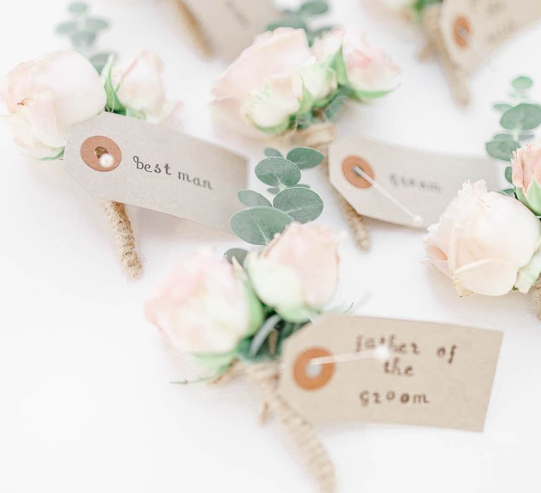 Buttonholes | Elegant Pastel Wedding at Gaynes Park, Essex | White Stag Wedding Photography | At Motion Film