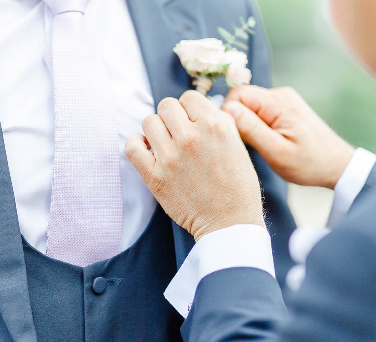 Buttonhole | Elegant Pastel Wedding at Gaynes Park, Essex | White Stag Wedding Photography | At Motion Film