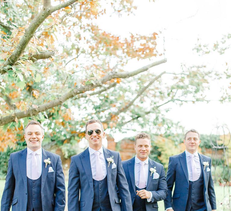 Groomsmen in Navy Three Piece Suits | Elegant Pastel Wedding at Gaynes Park, Essex | White Stag Wedding Photography | At Motion Film