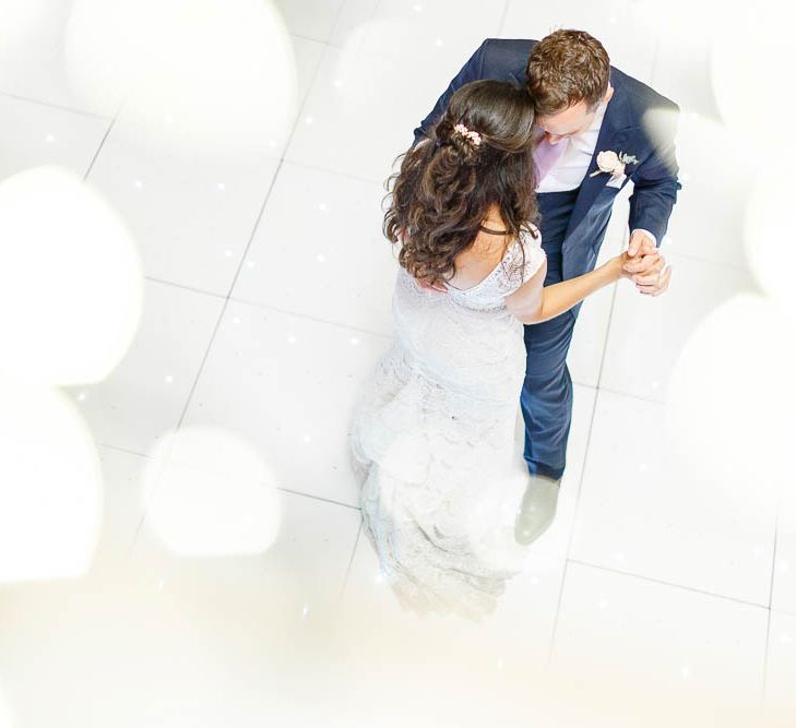 First Dance | Bride in Lace Gown from Blackburn Bridal | Groom in Navy Three-piece Suit | Elegant Pastel Wedding at Gaynes Park, Essex | White Stag Wedding Photography | At Motion Film