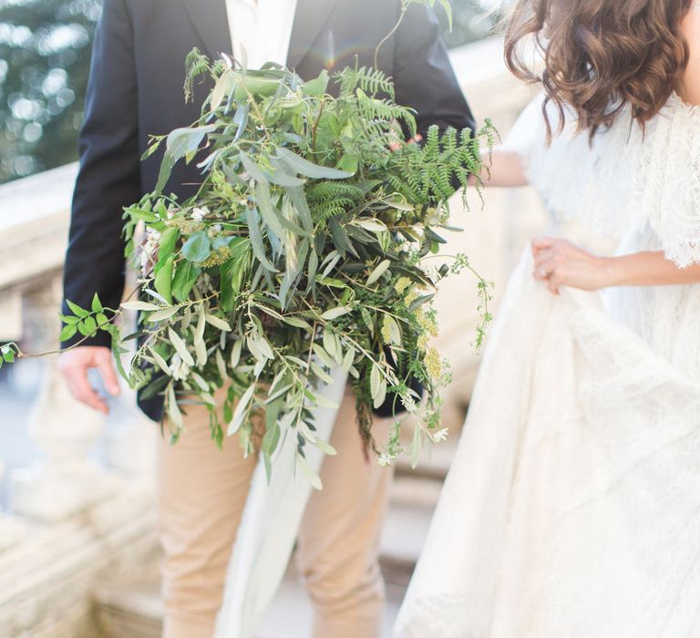 Olive Branch Bouquet by Nina E I Fiori | Romantic Engagement Shoot at Villa Borghese Gardens, Rome by The Wedding Stylist | Cecelina Photography