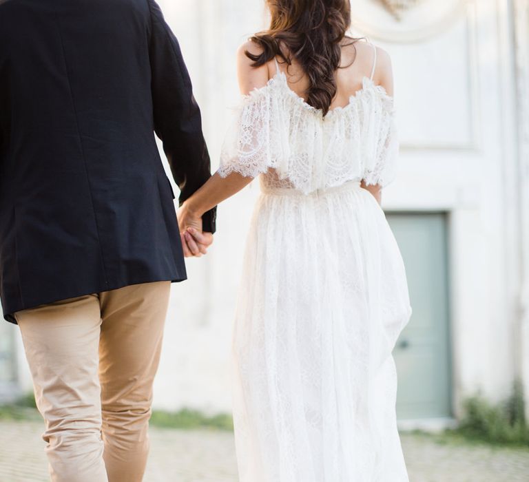 Bride-to-be in Katya Katya Shehurina Dress | Romantic Engagement Shoot at Villa Borghese Gardens, Rome by The Wedding Stylist | Cecelina Photography