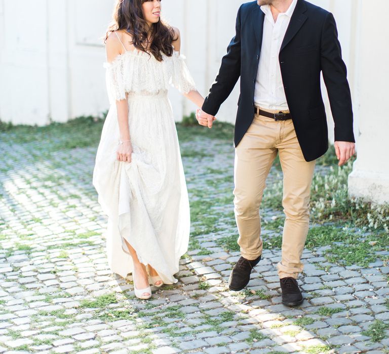 Bride-to-be in Katya Katya Shehurina Dress | Romantic Engagement Shoot at Villa Borghese Gardens, Rome by The Wedding Stylist | Cecelina Photography