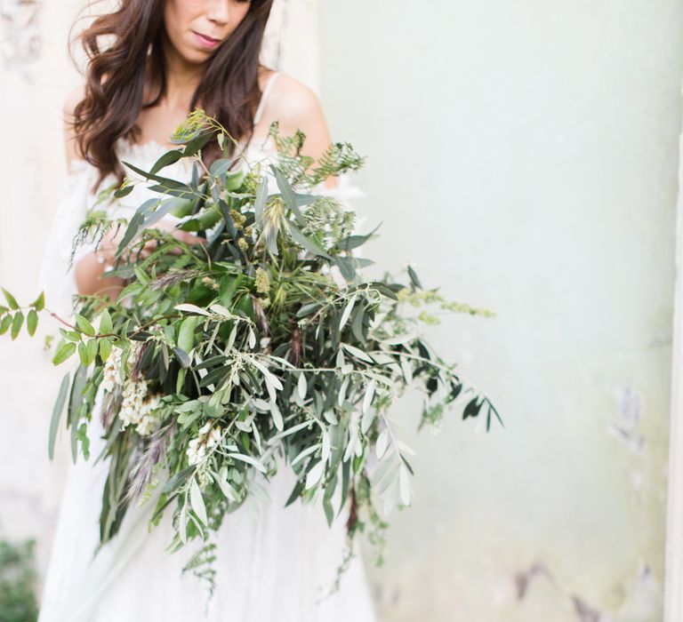 Olive Branch Bouquet by Nina E I Fiori | Romantic Engagement Shoot at Villa Borghese Gardens, Rome by The Wedding Stylist | Cecelina Photography