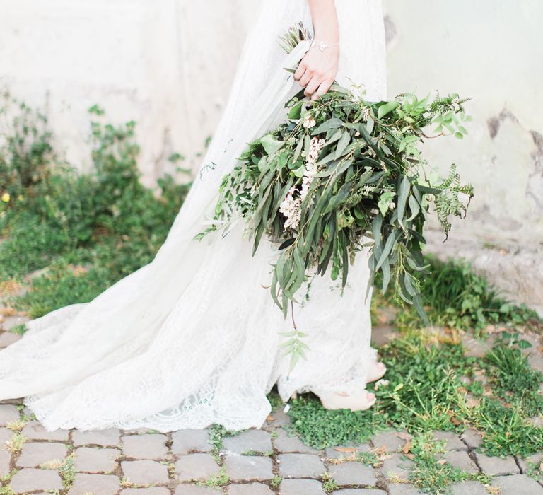 Olive Branch Bouquet by Nina E I Fiori | Romantic Engagement Shoot at Villa Borghese Gardens, Rome by The Wedding Stylist | Cecelina Photography