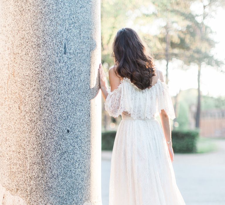 Bride-to-be in Lace Katya Katya Shehurina Dress | Romantic Engagement Shoot at Villa Borghese Gardens, Rome by The Wedding Stylist | Cecelina Photography