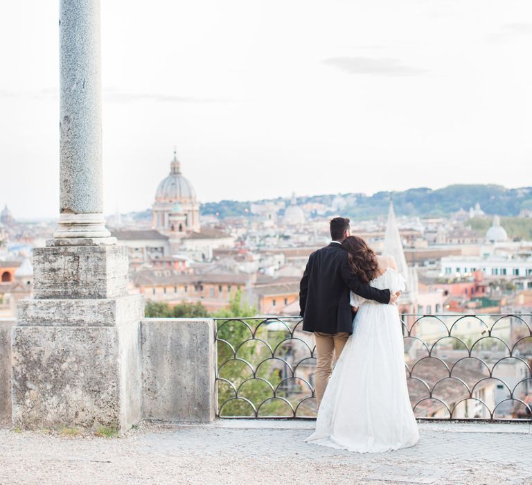 Bride-to-be in Katya Katya Shehurina Dress | Romantic Engagement Shoot at Villa Borghese Gardens, Rome by The Wedding Stylist | Cecelina Photography