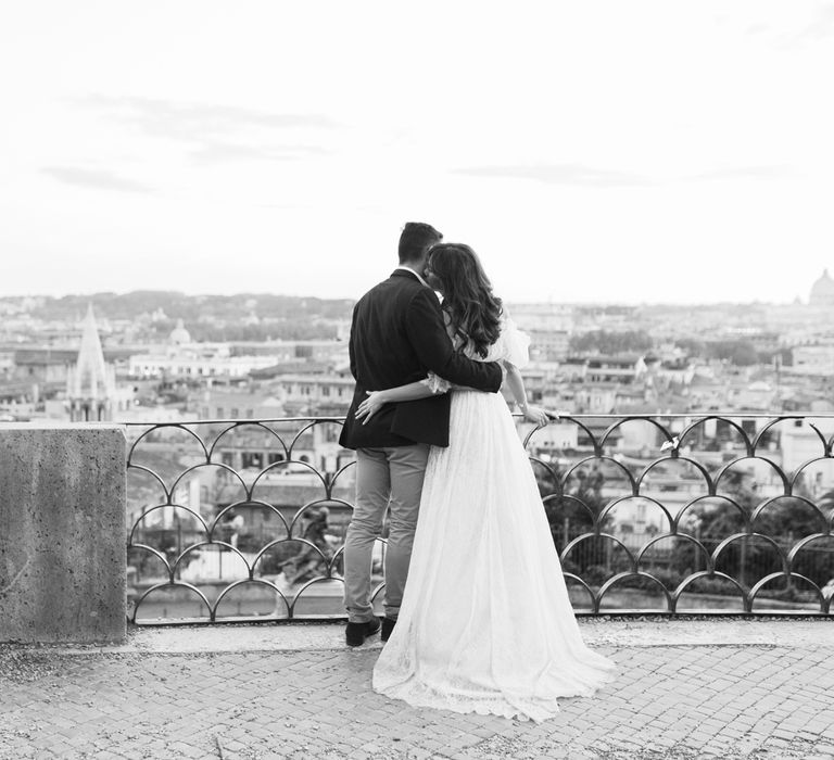 Bride-to-be in Katya Katya Shehurina Dress | Romantic Engagement Shoot at Villa Borghese Gardens, Rome by The Wedding Stylist | Cecelina Photography