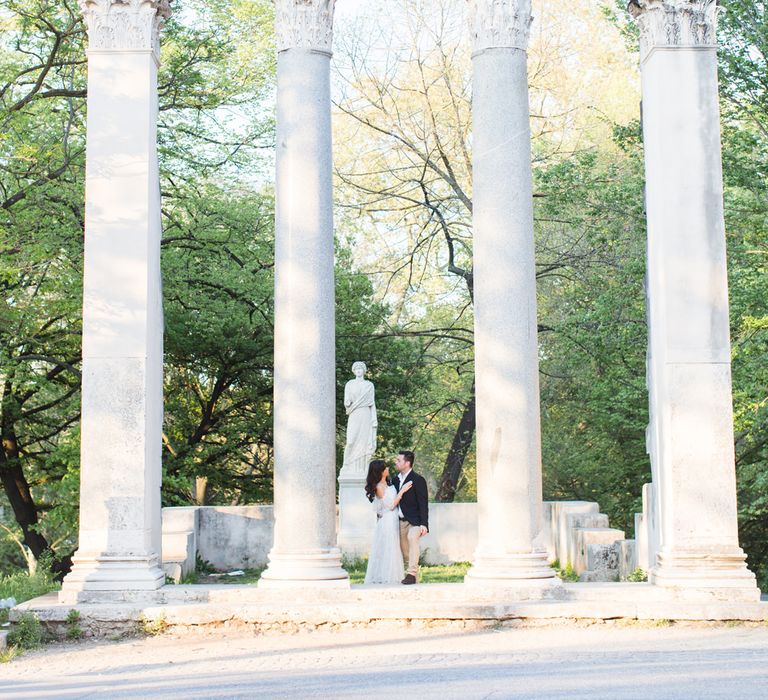 Bride-to-be in Katya Katya Shehurina Dress | Romantic Engagement Shoot at Villa Borghese Gardens, Rome by The Wedding Stylist | Cecelina Photography