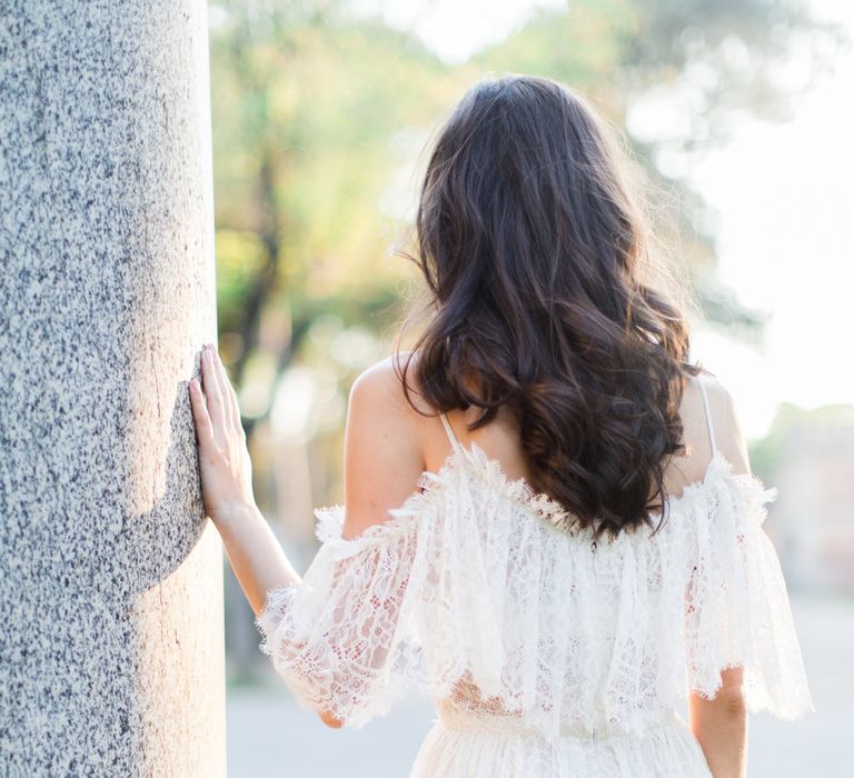 Bride-to-be in Katya Katya Shehurina Dress | Romantic Engagement Shoot at Villa Borghese Gardens, Rome by The Wedding Stylist | Cecelina Photography