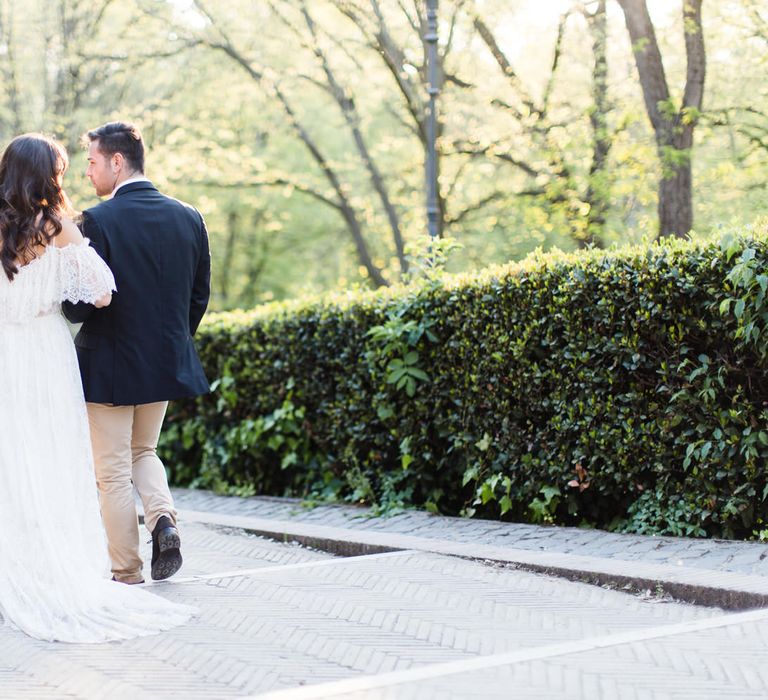 Bride-to-be in Katya Katya Shehurina Dress | Romantic Engagement Shoot at Villa Borghese Gardens, Rome by The Wedding Stylist | Cecelina Photography