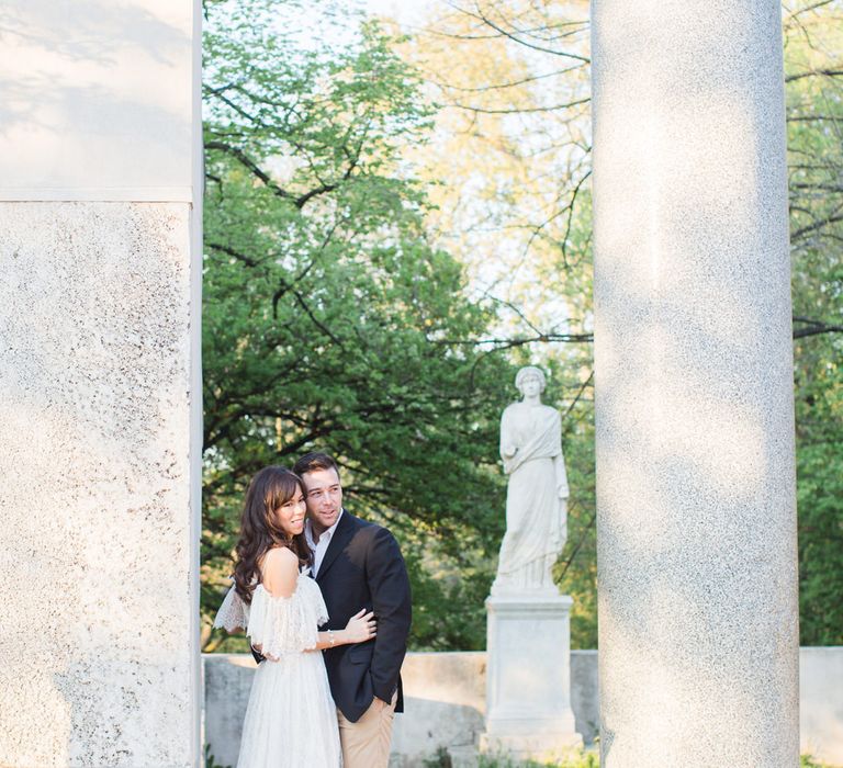 Bride-to-be in Katya Katya Shehurina Dress | Romantic Engagement Shoot at Villa Borghese Gardens, Rome by The Wedding Stylist | Cecelina Photography