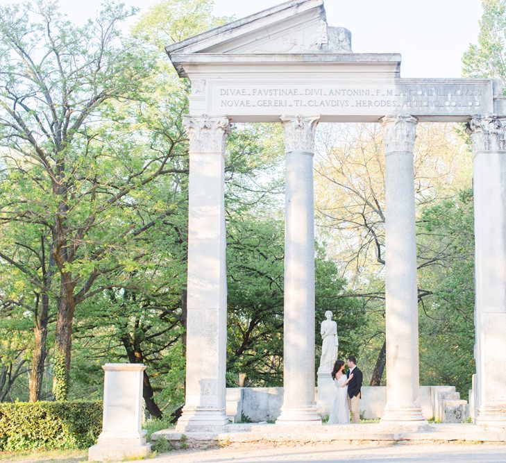 Bride-to-be in Katya Katya Shehurina Dress | Romantic Engagement Shoot at Villa Borghese Gardens, Rome by The Wedding Stylist | Cecelina Photography