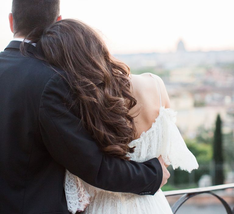 Bride-to-be in Katya Katya Shehurina Dress | Romantic Engagement Shoot at Villa Borghese Gardens, Rome by The Wedding Stylist | Cecelina Photography