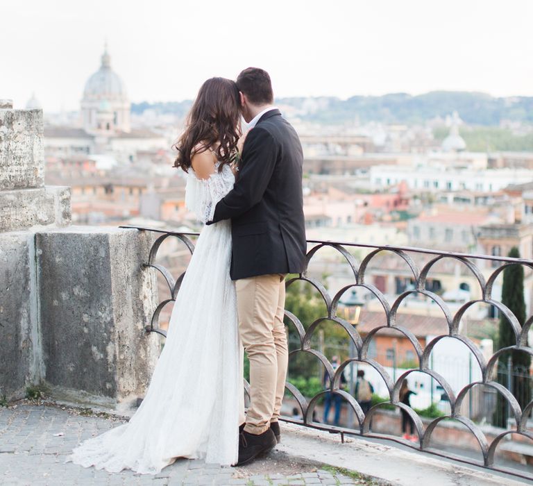 Bride-to-be in Katya Katya Shehurina Dress | Romantic Engagement Shoot at Villa Borghese Gardens, Rome by The Wedding Stylist | Cecelina Photography