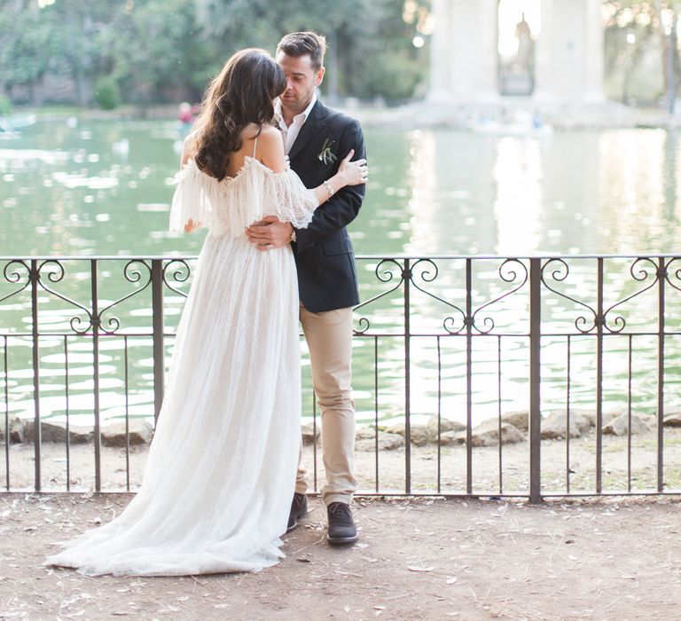 Bride-to-be in Katya Katya Shehurina Dress | Romantic Engagement Shoot at Villa Borghese Gardens, Rome by The Wedding Stylist | Cecelina Photography