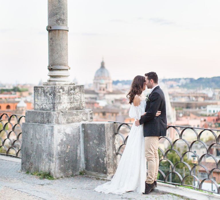 Bride-to-be in Katya Katya Shehurina Dress | Romantic Engagement Shoot at Villa Borghese Gardens, Rome by The Wedding Stylist | Cecelina Photography