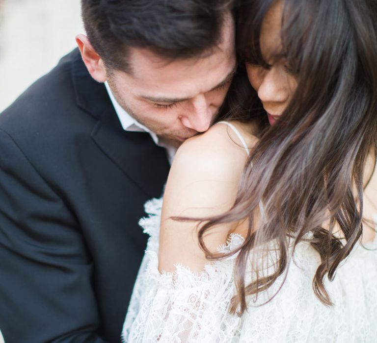 Bride-to-be in Katya Katya Shehurina Dress | Romantic Engagement Shoot at Villa Borghese Gardens, Rome by The Wedding Stylist | Cecelina Photography