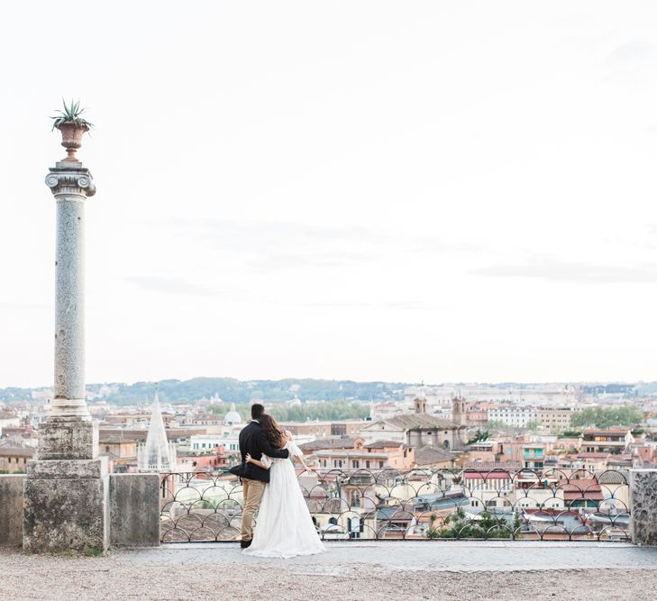 Bride-to-be in Katya Katya Shehurina Dress | Romantic Engagement Shoot at Villa Borghese Gardens, Rome by The Wedding Stylist | Cecelina Photography