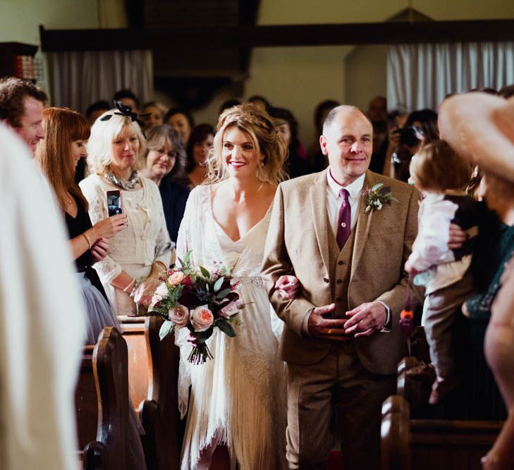 Wedding Ceremony | Bridal Entrance in Rue de Seine Cleo Wedding Dress | Outdoor Wedding at Dewsall Court Oxfordshire | Claudia Rose Carter Photography | Costa Sister Productions