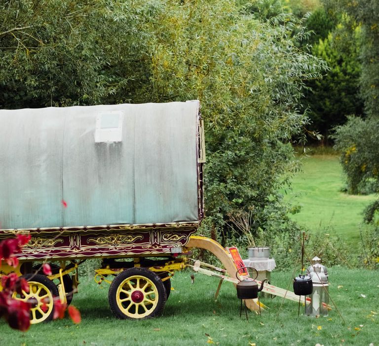 Gypsy Caravan | Outdoor Wedding at Dewsall Court Oxfordshire | Claudia Rose Carter Photography | Costa Sister Productions