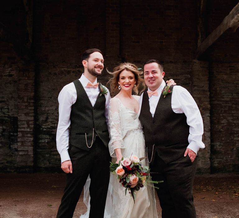 Bride in Rue de Seine Cleo Wedding Dress | Bridesmen | Outdoor Wedding at Dewsall Court Oxfordshire | Claudia Rose Carter Photography | Costa Sister Productions