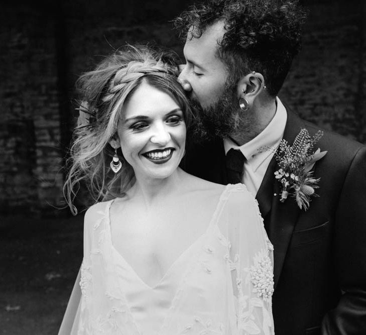 Bride in Rue de Seine Cleo Wedding Dress | Groom in Burgundy Suit | Outdoor Wedding at Dewsall Court Oxfordshire | Claudia Rose Carter Photography | Costa Sister Productions