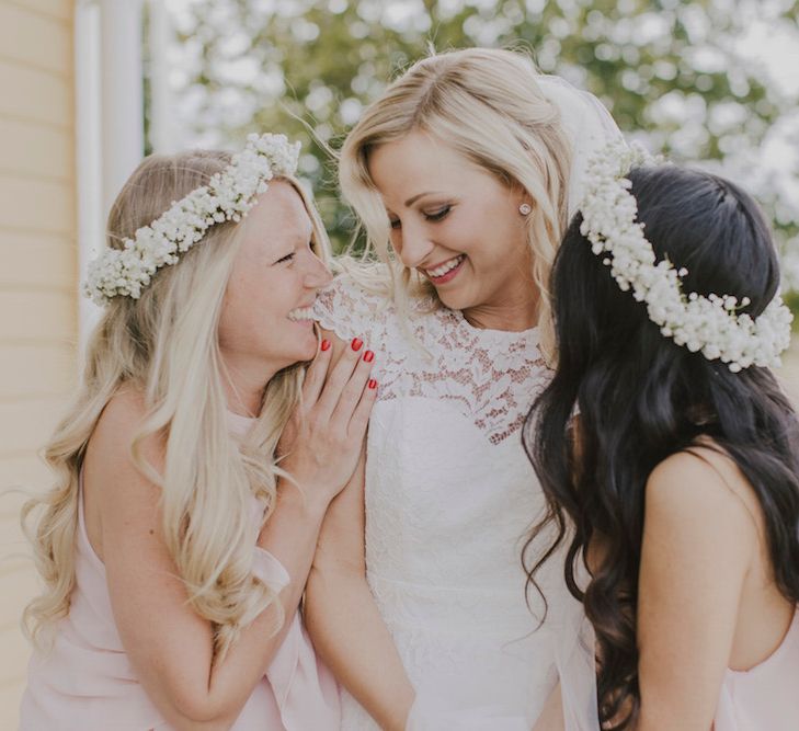 Bride in Lace By Malina Bridal Gown & Bridesmaids in Baby Pink ASOS Dresses