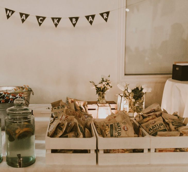 Rustic Snack Bar with Crates & Drinks Dispensers