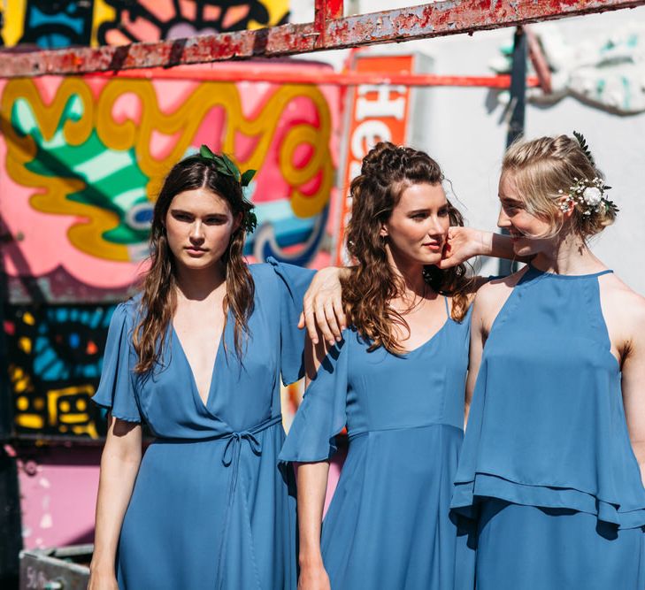 <a href="https://wearerewritten.com/" target="_blank">Rewritten</a> Bridesmaids Dresses In Bluebell