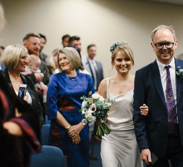 Delphine Manivet Bride With Bridesmaids In Reformation & Stylish London Wedding At Town Hall Hotel With Groom In Light Green & Images By Chris Barber