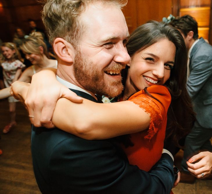 Delphine Manivet Bride With Bridesmaids In Reformation & Stylish London Wedding At Town Hall Hotel With Groom In Light Green & Images By Chris Barber