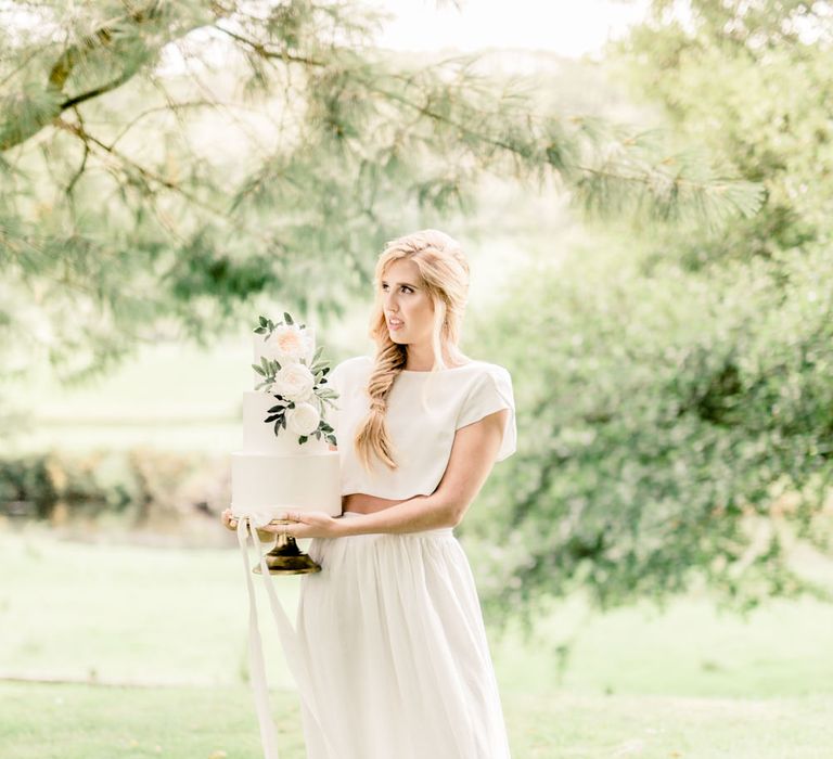 Bride in Ailsa Munro Separates & Fishtail Braid | Rivercatcher Intimate Wedding Inspiration | Jade Leung Wedding Design | Heledd Roberts Photography