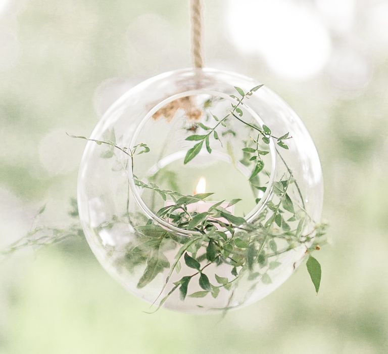 Hanging Votive with Greenery Decor | Rivercatcher Intimate Wedding Inspiration | Jade Leung Wedding Design | Heledd Roberts Photography