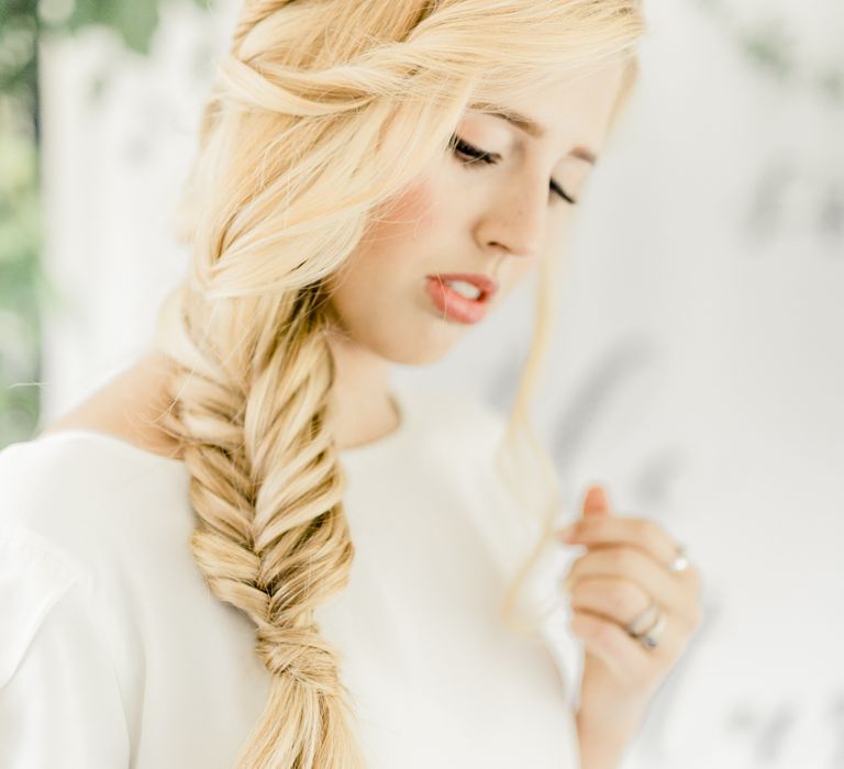 Fishtail Braid | Bride in Ailsa Munro Separates | Rivercatcher Intimate Wedding Inspiration | Jade Leung Wedding Design | Heledd Roberts Photography