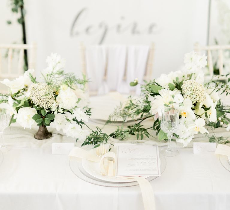 White & Greenery Decor | Elegant Tablescape | Rivercatcher Intimate Wedding Inspiration | Jade Leung Wedding Design | Heledd Roberts Photography