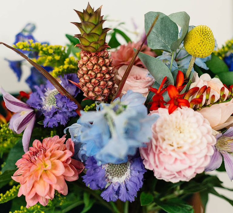 Bright Wedding Flowers with Mini Pineapple