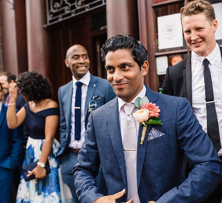 Groom in Blue Banana Republic Suit