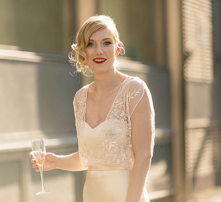 Glamorous Bride in Catherine Deane Zaden Wedding Dress