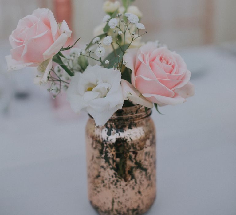 Blush & Copper Details For A Rustic Luxe At Home Wedding With Bridesmaids In Adrianna Pappel & Images From Julia & You Photography