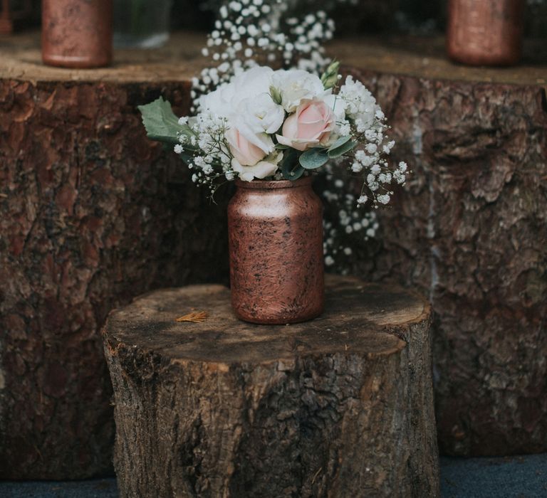 Blush & Copper Details For A Rustic Luxe At Home Wedding With Bridesmaids In Adrianna Pappel & Images From Julia & You Photography