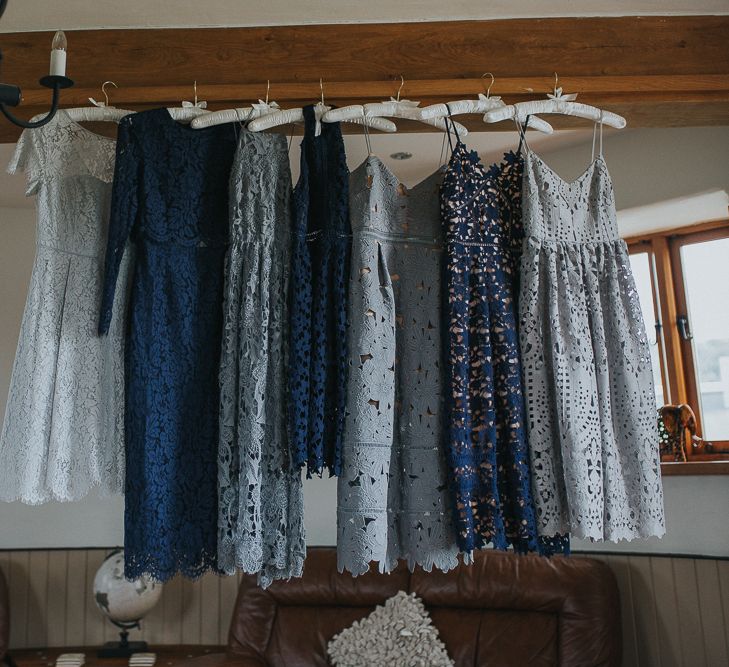 Blue Tonal Dresses In Lace For Wedding Party