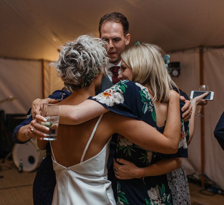 Stylish Usk Castle Wedding With Bride In Flower Crown With Pixie Crop & Bridesmaids In Tonal Blue Lace Dresses With Images From Magda K Photography