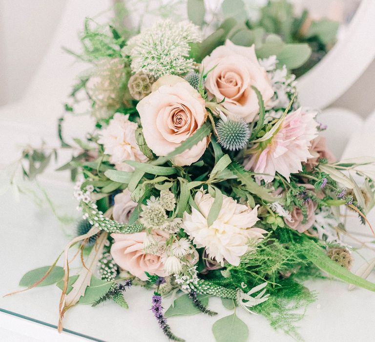 Pastel Wedding Bouquet With Roses