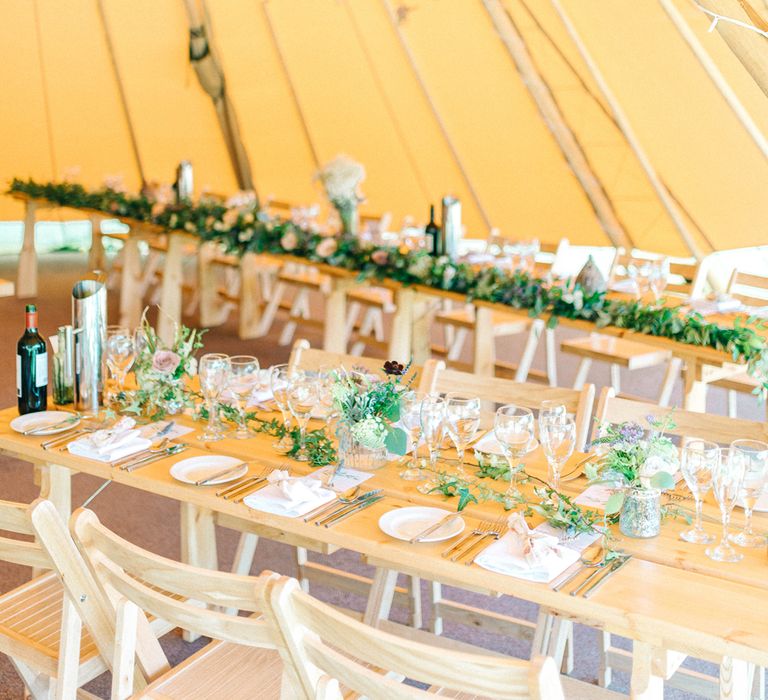 Gorgeous Handmade Pastel Rustic Tipi Wedding At The Gardens Yalding With Bride In Long Sleeved Lace Gown & Images From Sarah Jane Ethan Photography